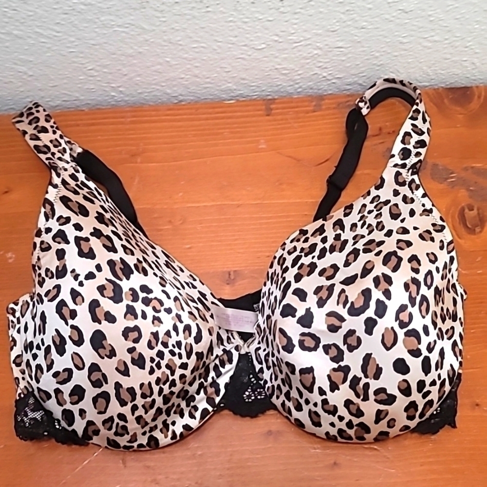 Cacique Leopard Print Lace Trim Bra Womens 40D Brown Animal Print Underwire - Picture 6 of 7
